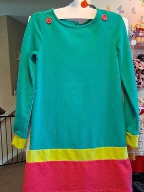 Cozy Gymboree Teal Long-Sleeve Colorblock Dress Top with Pink & Yellow Accents🍁